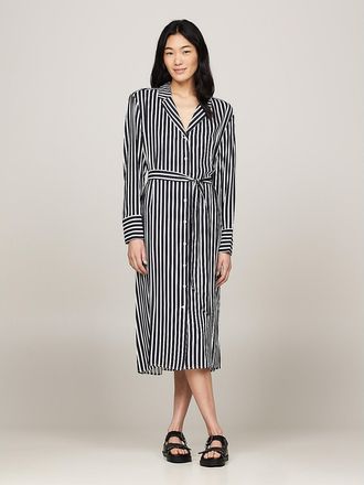 Tommy Hilfiger Womens Stripe Midi Shirtdress - Navy - 2