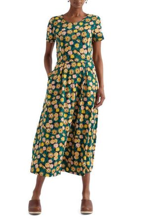 Seasalt Cornwall Veronica Floral Stretch Organic Cotton Midi Dress in Marigold Meadow Inkwell at Nordstrom, Size 10 Us