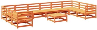 vidaXL Juego De Sof&aacute;s De Jard&iacute;n 11 Pzas Madera Maciza Pino Marr&oacute;n Cera Vidaxl