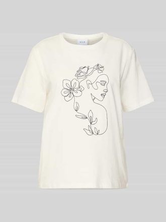 Vila T-Shirt mit Motiv-Stitching Modell SYBIL in Weiss, Gr&ouml;&szlig;e L