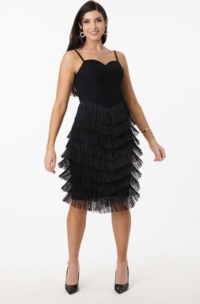 Unique Vintage Chevron Fringe Pencil Dress in Black at Nordstrom, Size Medium