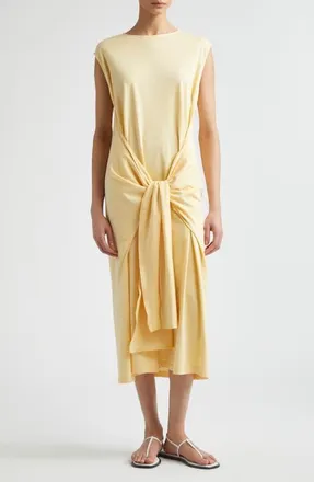 Toteme Tie Waist Organic Cotton Jersey Midi Dress in Buttercup at Nordstrom, Size X-Small