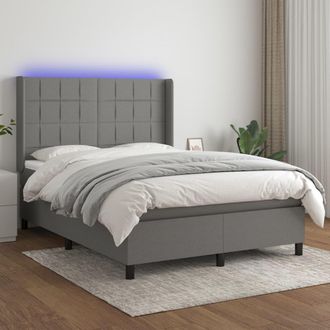 vidaXL Cama Box Spring Colch&oacute;n Y Luces Led Tela Gris Oscuro 140x200 Cm Vidaxl
