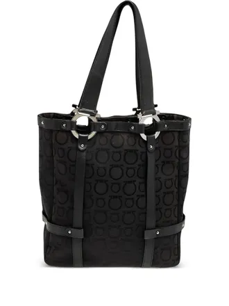 Ferragamo Shopper met logopatroon - Zwart