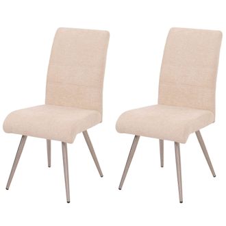 Hhg Hhg - Juego De 2 Sillas De Comedor 102, Silla De Cocina Sill&oacute;n, Acero Inoxidable Cepillado Tela/textil Chenilla Oeko-tex, Crema