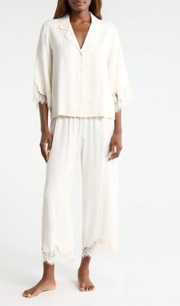 Nordstrom Midnight Lace Satin Pajamas in Ivory Egret at Nordstrom, Size X-Large