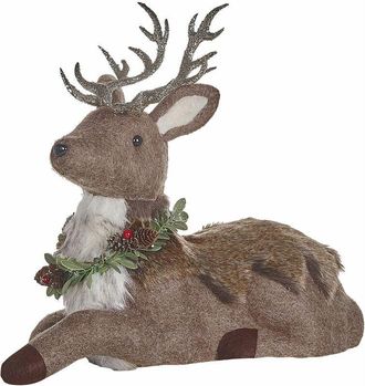 Beliani Figura decorativa renna ecopelle marrone bianco argento verde 38 cm Tapio