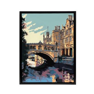 Artery8 Bridge Of Sighs Cambridge Cam River Framed Canvas Wall Art Print in Blue | Size: W24 x H32