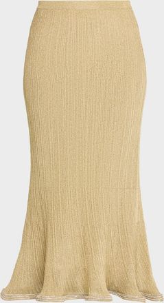 SIMKHAI Brighton Fluted Shimmer Plisse Midi Skirt