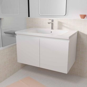Aurlane Mueble De Ba&ntilde;o Suspendido 80cm Blanco 2 Puertas Lavabo Blanco - Elementary