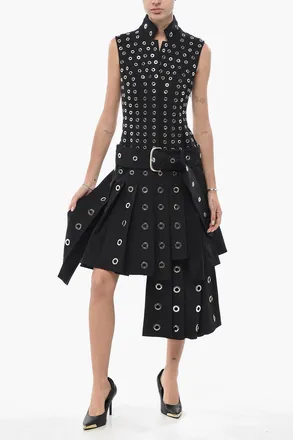Off-white Stretch-Wool Sleeveless Dress EYELETS with Belt Off-White