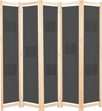 vidaXL Biombo Divisor 5 Paneles De Tela Gris 200x170x4 Cm Vidaxl