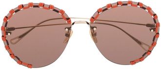 Chloé stitching-detail round-frame sunglasses - women - Metal - One Size - Orange