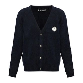 Palm Angels Wol cardigans met opgenaaid logo - Heren - Truien - Blauw - Maat: 2XL Wol