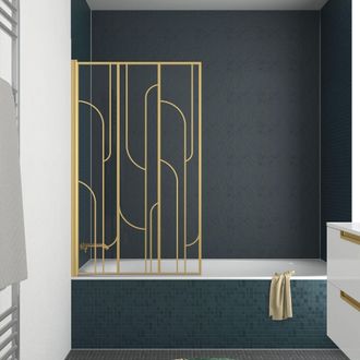 Aurlane Mampara De Ba&ntilde;era Abatible 80x140cm Serigraf&iacute;a Redondeada - Oro Cepillado