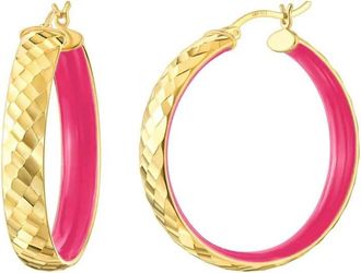 Gold & Honey Womens Enamel Hammered Hoop Earrings In Pink Peacock