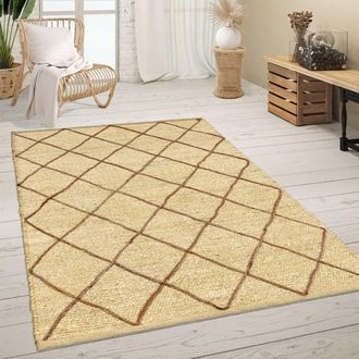 Paco Home Paco Home - Alfombra Sal&oacute;n Yute Fibras Naturales Hecha A Mano Motivo 3d Escandinavo Moderno 120x170 Cm, Crema