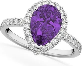 Allurez Pear Cut Halo Amethyst & Diamond Engagement Ring 14K in 2.21Ct/white Gold at Nordstrom, Size 6.5