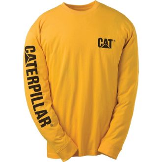 CAT Merkbanner Lange Mouwen Katoenen Gele T-Shirt voor Mannen