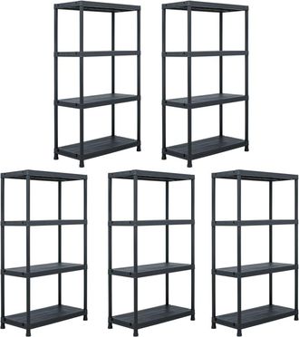 vidaXL Estanter&iacute;a De Pl&aacute;stico 5 Unidades 60x30x138 Cm Negro Vidaxl