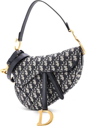 Dior Borsa a spalla Saddle media in tela con motivo Oblique con tracolla - Blu