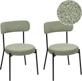 Beliani Set Di 2 Sedie Da Sala Da Pranzo Senza Braccioli In Acciaio Boucle Con Gambe Nere Verde Chiaro Allison