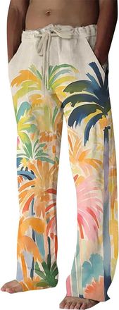 Generic Mens Loose Casual Trousers Summer Beach Pants Elastic Waist Drawstring Joggers Bottoms 3D Print Stripe Graphic Geometry Comfort Daily Holiday Streetwe