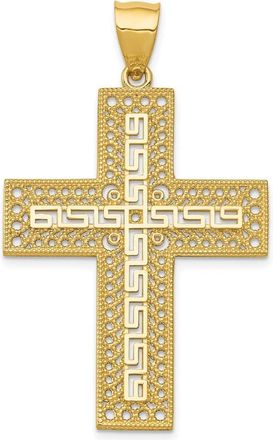 Diamond2Deal 14k Yellow Gold Greek Key Filigree Cross Pendant