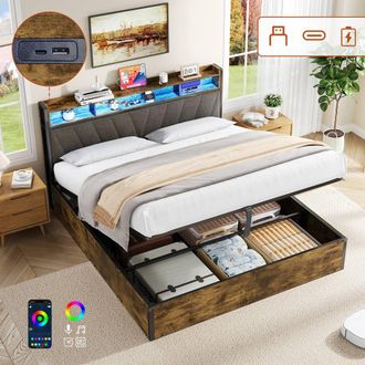 Matteo King Bed Frame - Hydraulic Storage, RGB LED Headboard & Charging Ports