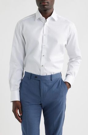 Eterna Modern Fit Dot Pattern Non-Iron Cotton Dobby Dress Shirt in White at Nordstrom, Size 15.5L