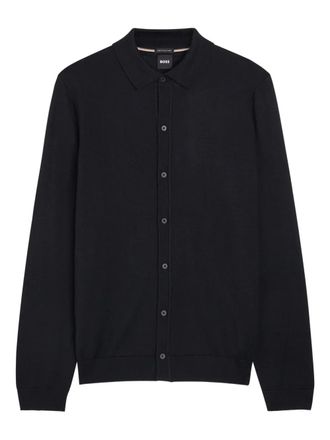 BOSS Helbert buttoned knitted shirt - men - Virgin Wool - 3XL - Black
