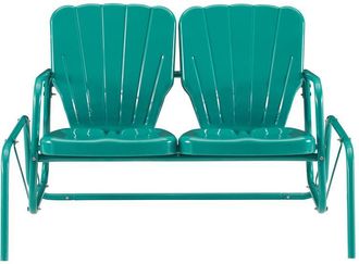 Crosley Furniture Ridgeland Outdoor Metal Loveseat Glider Turquoise Gloss