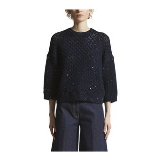 PESERICO Peserico, Round-neck Knitwear, female, Blue, Size: L Knitted Sweater