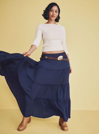 Twik Womens Crinkled ruffled-tier skirt