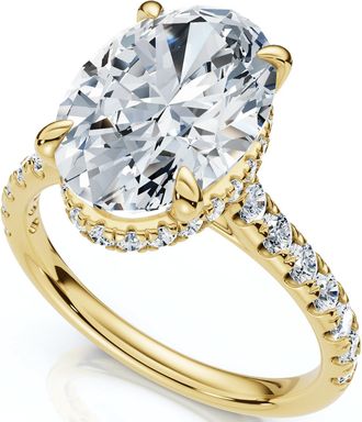 Pompeii3 Certified 3 1/2Ct Oval Hidden Halo Diamond Engagement Ring 14k Gold Lab Grown