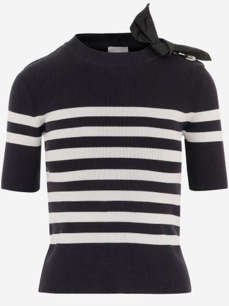 Patou Stretch Cotton Blend T Shirt With Striped Pattern