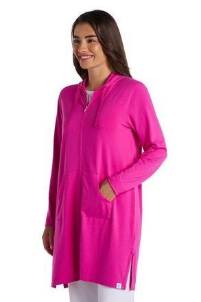 Coolibar Womens Cabana Long Zip-Up Hoodie, UPF 50+ Sun Protection in Fuchsia Pink at Nordstrom, Size Xx-Large