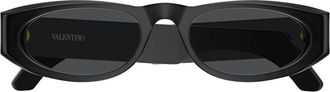 Valentino Black Linea V Logo Recycled Acetate Oval Sunglasses