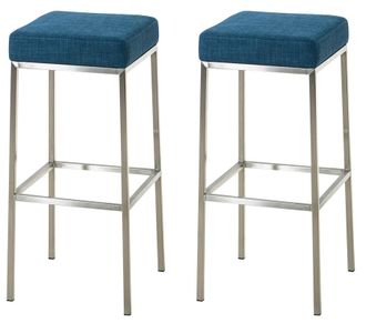 Clp Set De 2 Taburetes Montreal En Tela Altura 85 Cm Azul Acero Inoxidable