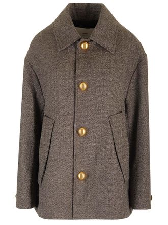 Ami Wool And Cotton Caban Coats Marrone-Donna