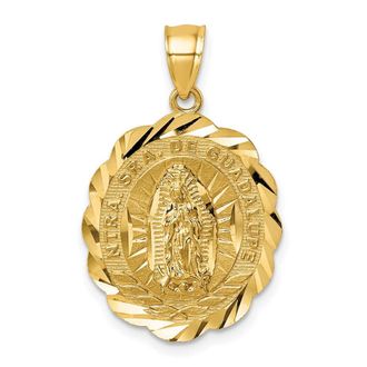 Diamond2Deal 14k Yellow Gold Polished Diamond-cut Spanish Version Our Lady of Guadalupe Pendant