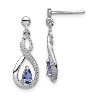 Diamond2Deal Sterling Silver Rhodium-plated Tanzanite & Diamond Earrings