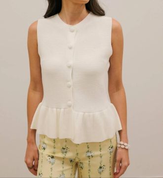Entro Thea Button Front Knit Peplum Top In Off White