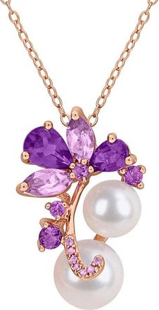Rina Limor Rose Gold-Plated Silver 1.95 Ct. Tw. Gemstone & 8-9Mm Pearl Pendant