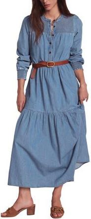 Boden Smock Detail Long Sleeve Cotton Chambray Midi Dress in Light Vintage Denim at Nordstrom Rack, Size 2