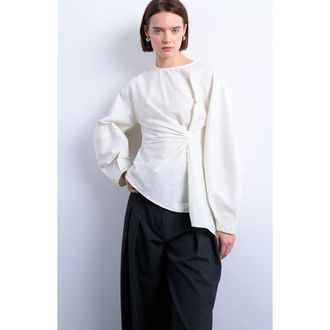 Topshop Pleat Front Asymmetric Top in Ivory at Nordstrom, Size 10 Us