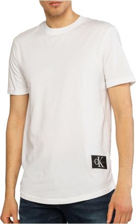 Calvin Klein Mens Badge Short Turn Up Sleeve Round Neck T-Shirt, White (Bright White), XXS