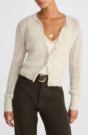 Madewell Pointelle Stitch Alpaca Blend Cardigan in Heather Alabaster at Nordstrom, Size Xx-Large