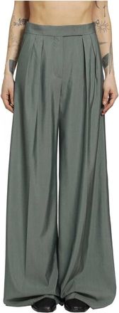 Max Mara Wijde Pijpen Broek van Wol en Zijde - Dames - Wijde Broeken - Groen - L - Wol - Broeken
