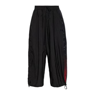 Yohji Yamamoto Broeken, Dames, Zwart, XS, Nylon, Gradient 3 Strepen Nylon Wijde Trainingsbroek